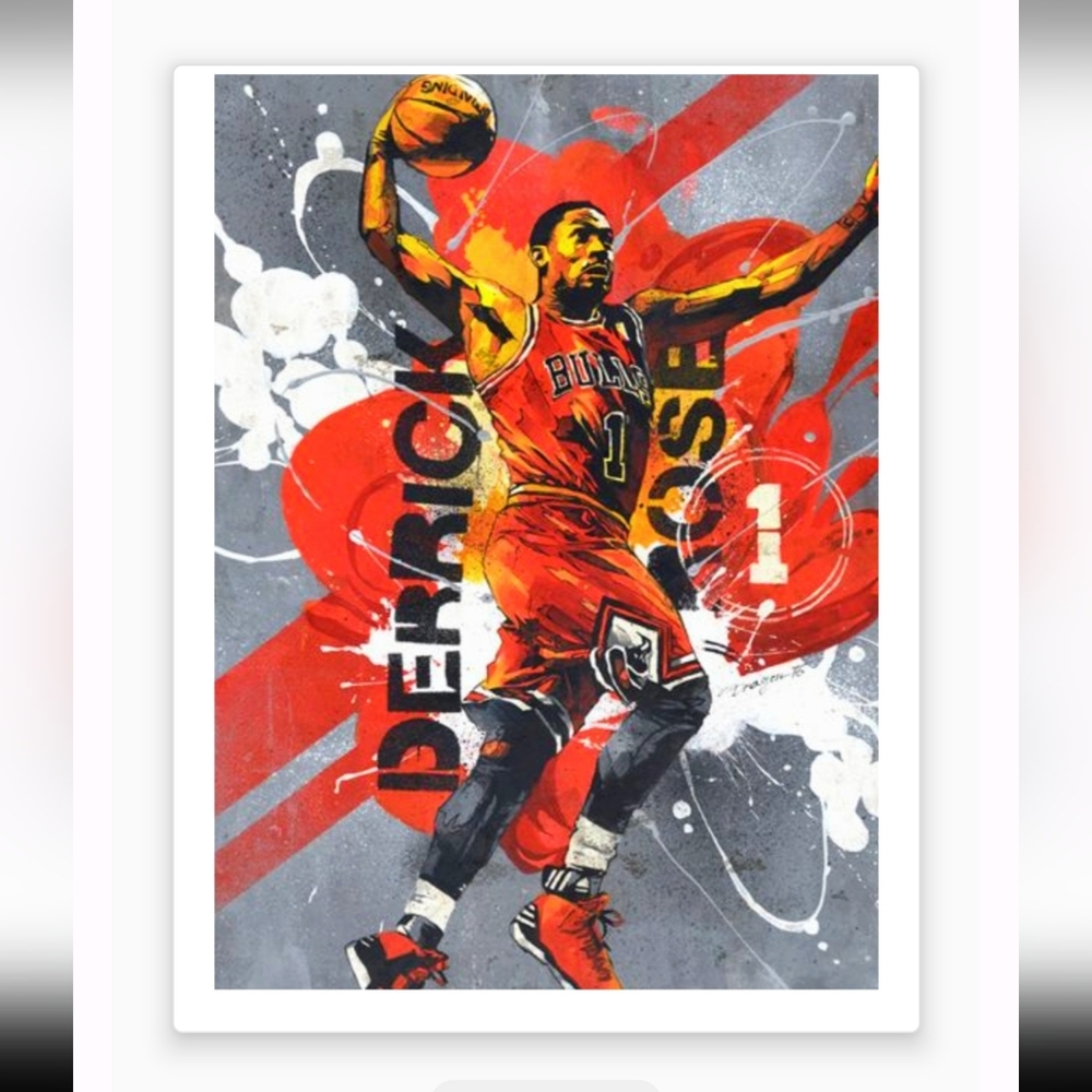 NEW! DERRICK ROSE CHICAGO BULLS OLD SCHOOL 8.5x11 ULTRA GLOSSY COLOR ART POSTER!